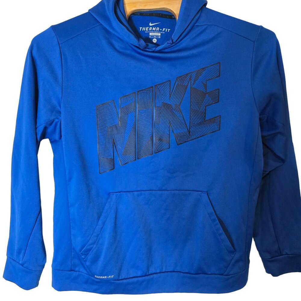 Nike‎ Therma Fit Hooded Sweatshirt Size XL Men's Blue Graphic Logo Hoodie